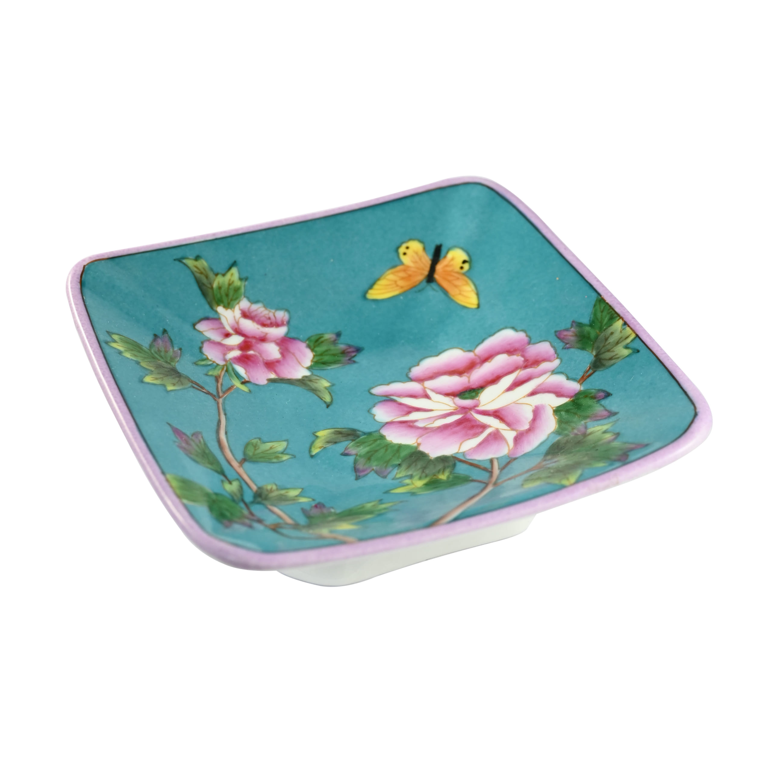 Hannah Plate with stand dark blue pink flower